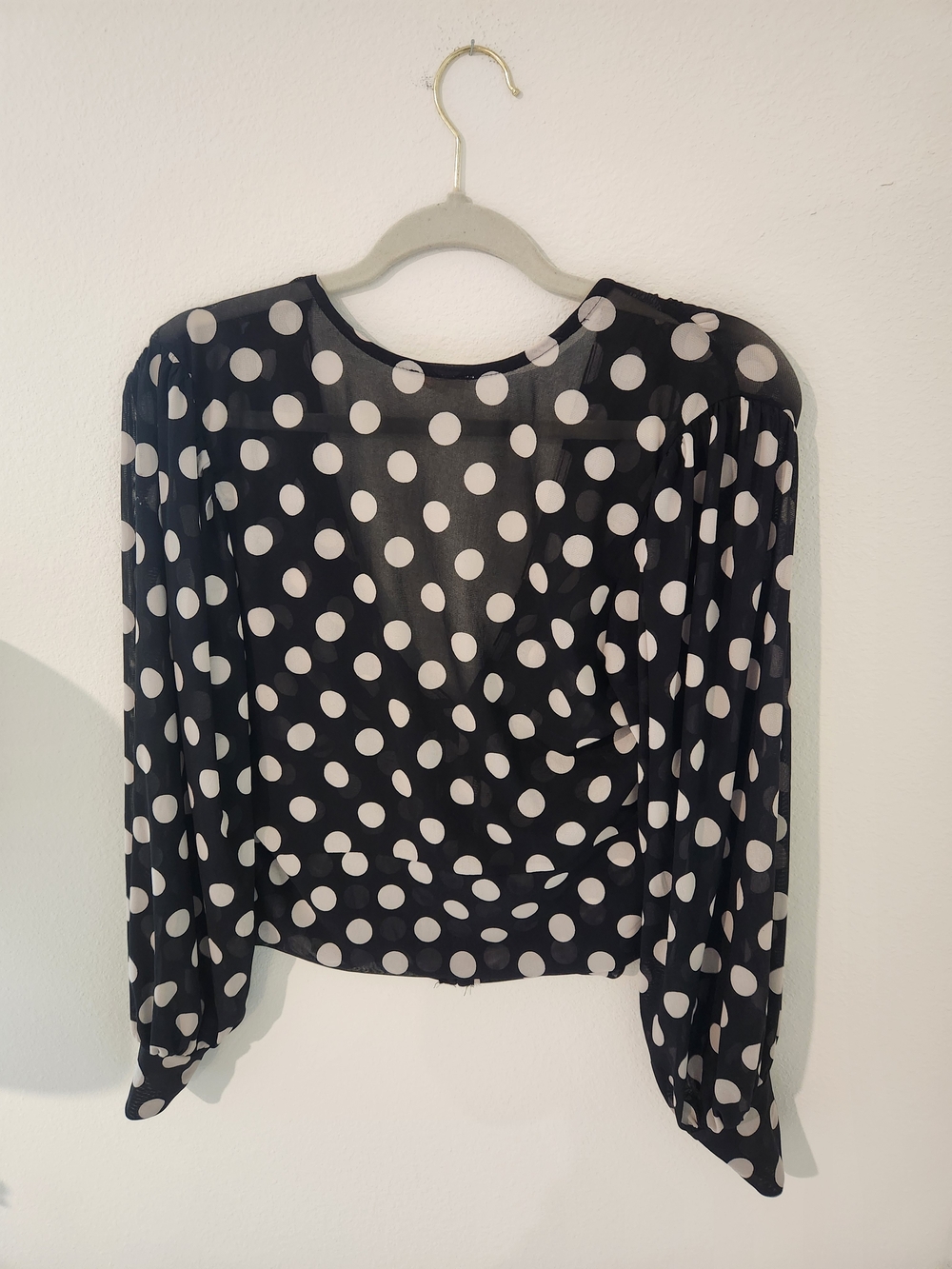 Polka Dot V-Neck Long Sleeve Blouse - Black/White - Picture 7 of 7